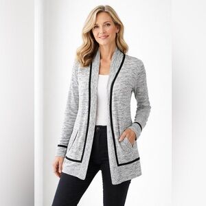 Lou & Gray Gray Black Marled Open Front Cardigan Sweater | Cotton | Pockets |